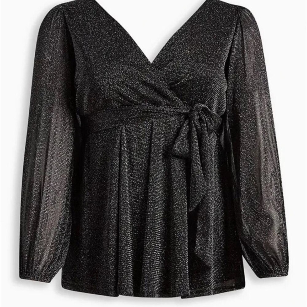 NWT TORRID Lurex Surplice Top in Black Shimmer - Picture 9 of 13